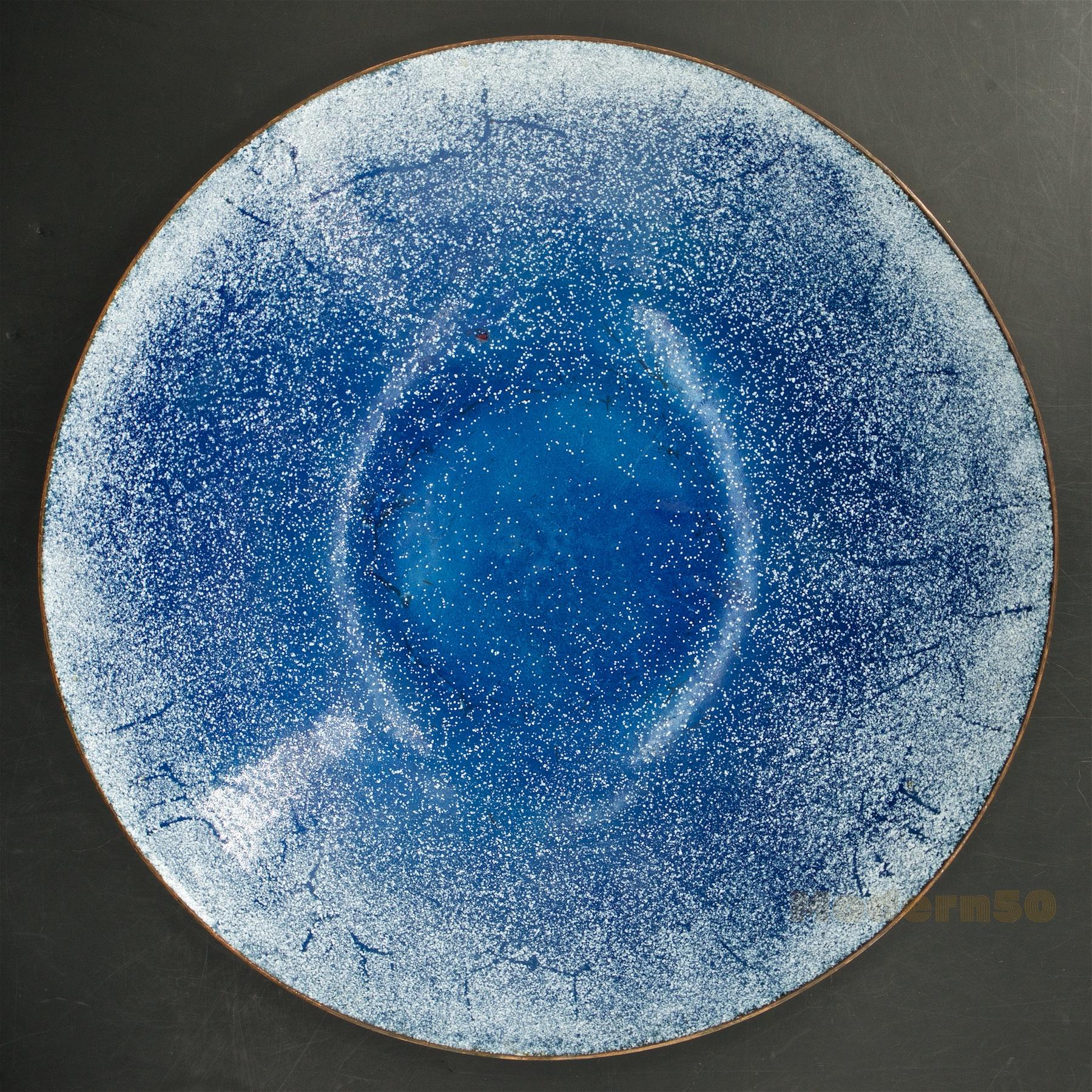 Mid-Century Modern 1940s Asian Female Artist Jade Snow Wong Starry Night Blue Enameled Copper Bowl