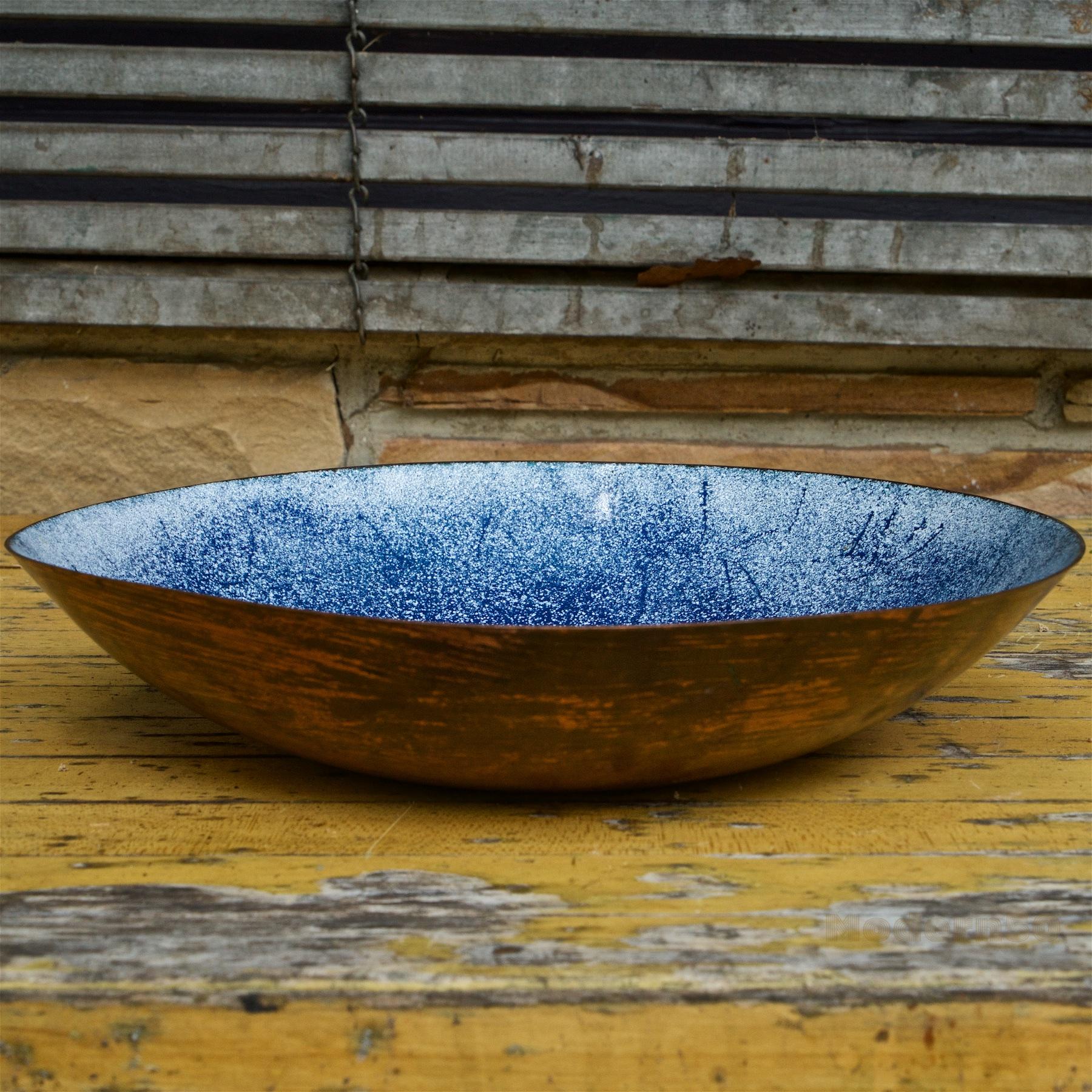 Mid-20th Century 1940s Asian Female Artist Jade Snow Wong Starry Night Blue Enameled Copper Bowl