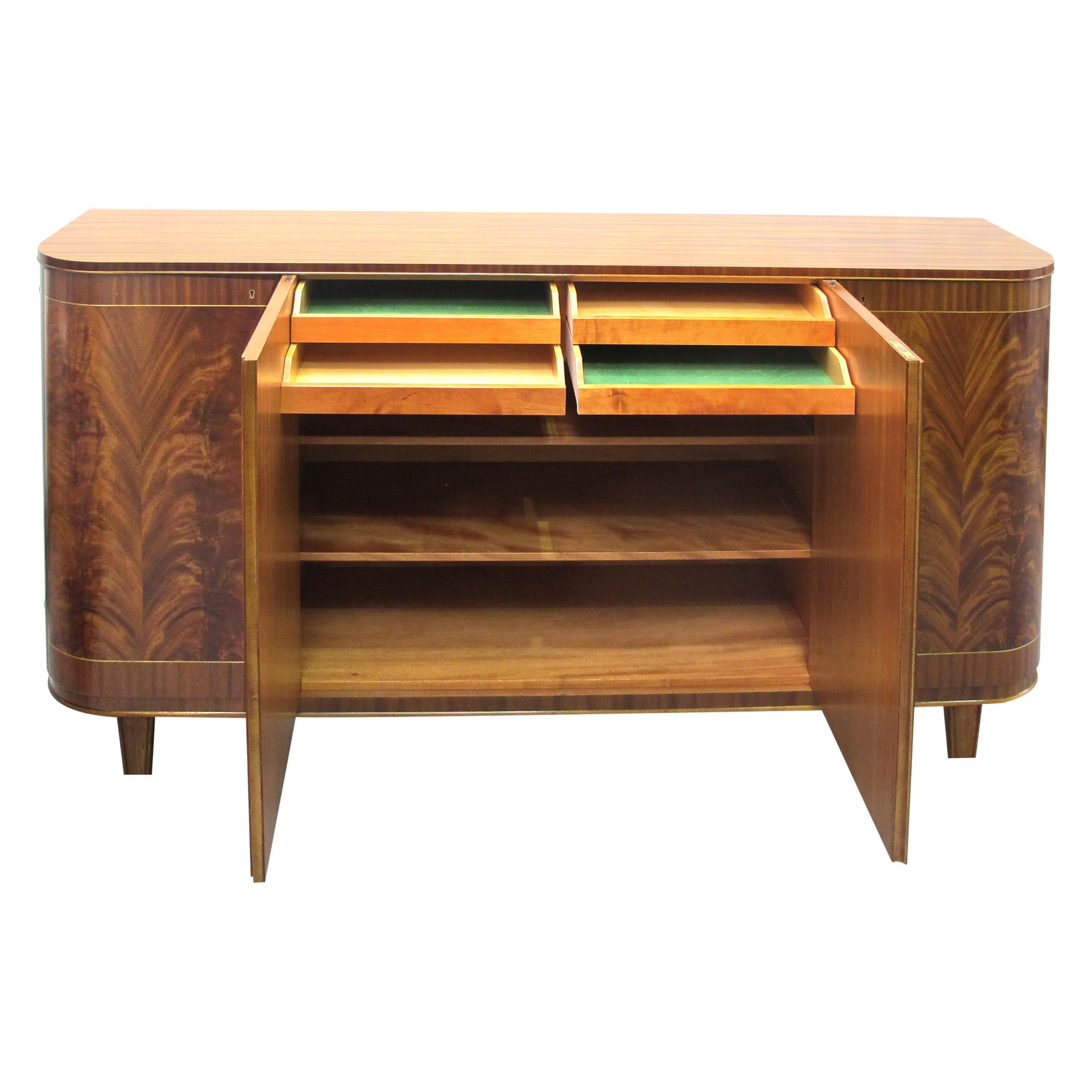 Mid-20th Century 1940s Large Swedish Cabinet-Credenza with Mahogany Flame Veneers For Sale