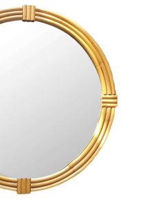 1940s Large Three-Strand Round Rattan Mirror