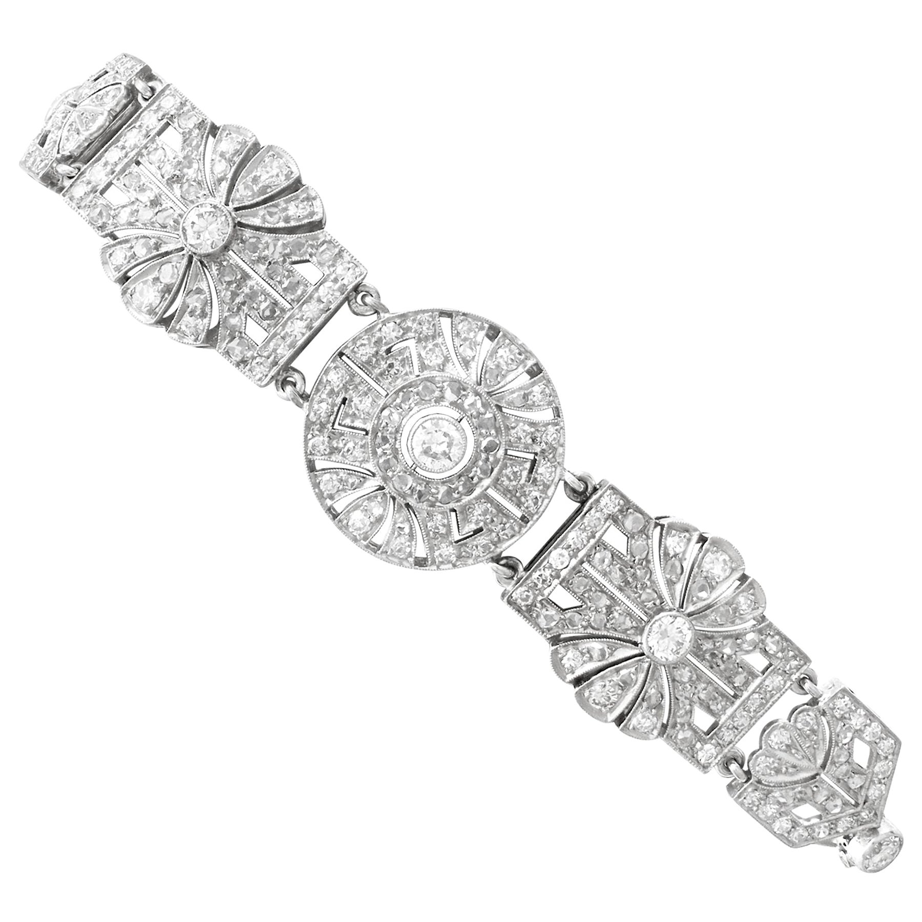 Años 40, Art Decó tardío Pulsera de diamantes y platino de 4,48 quilates