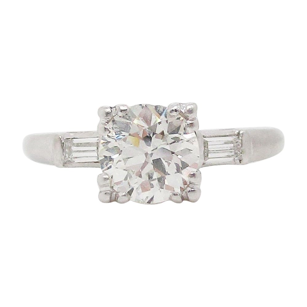 Anello di fidanzamento in platino di fine Art Deco degli anni '40 con diamante taglio Euro da oltre 1 carato