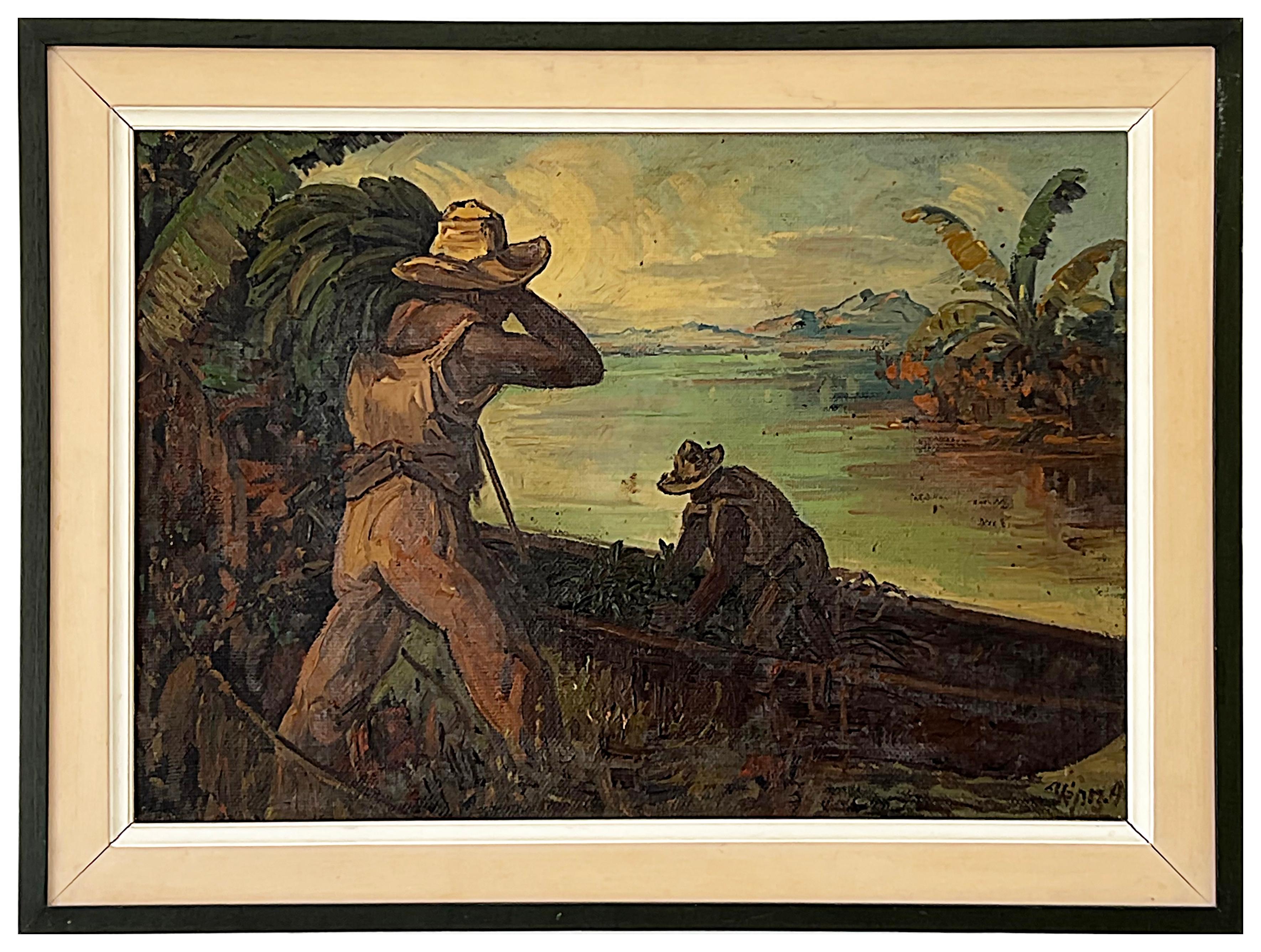 1940s Latin American School Plantation Oil Painting on Canvas  5