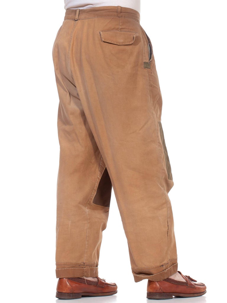 1940S LE PIGEON VOYAGEUR Brown Cotton Men's French Workwear Patched Up  Pants For Sale at 1stDibs