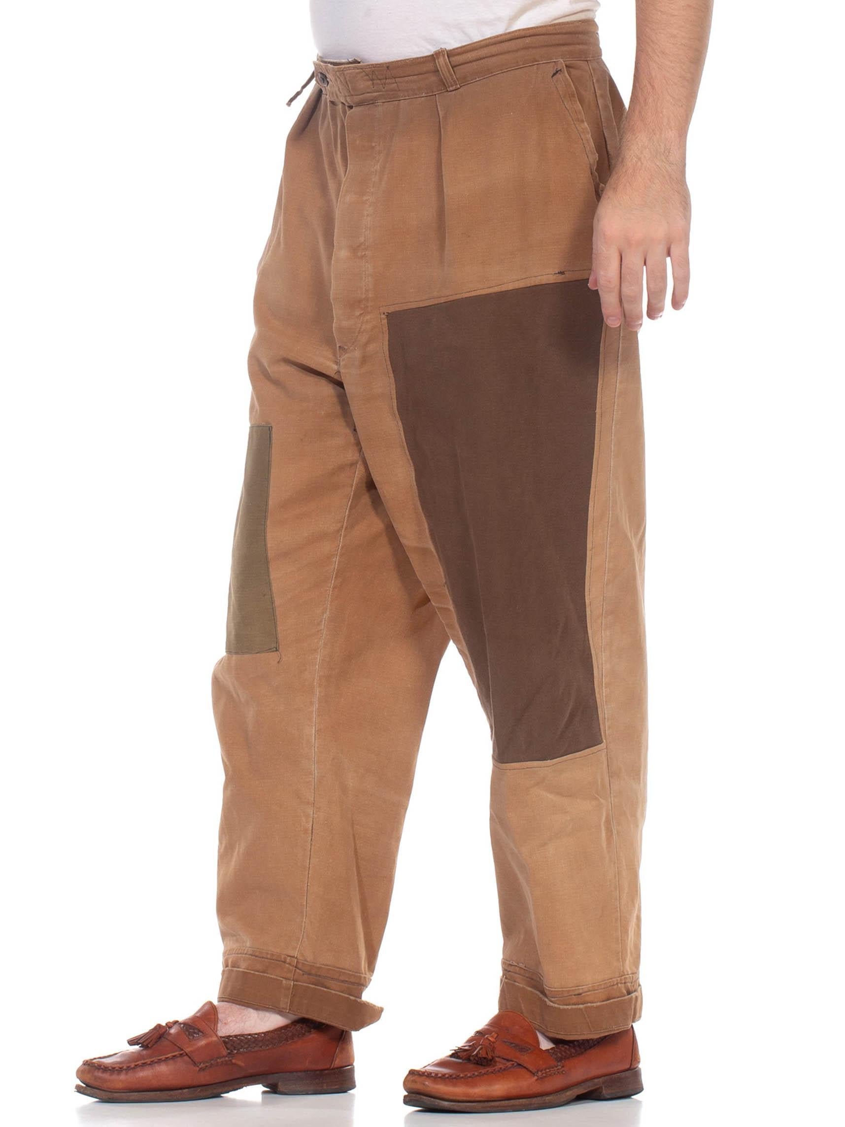 1940er LE PIGEON VOYAGEUR Braune Patched Up-Hose aus Baumwolle für Herren im Zustand „Hervorragend“ im Angebot in New York, NY