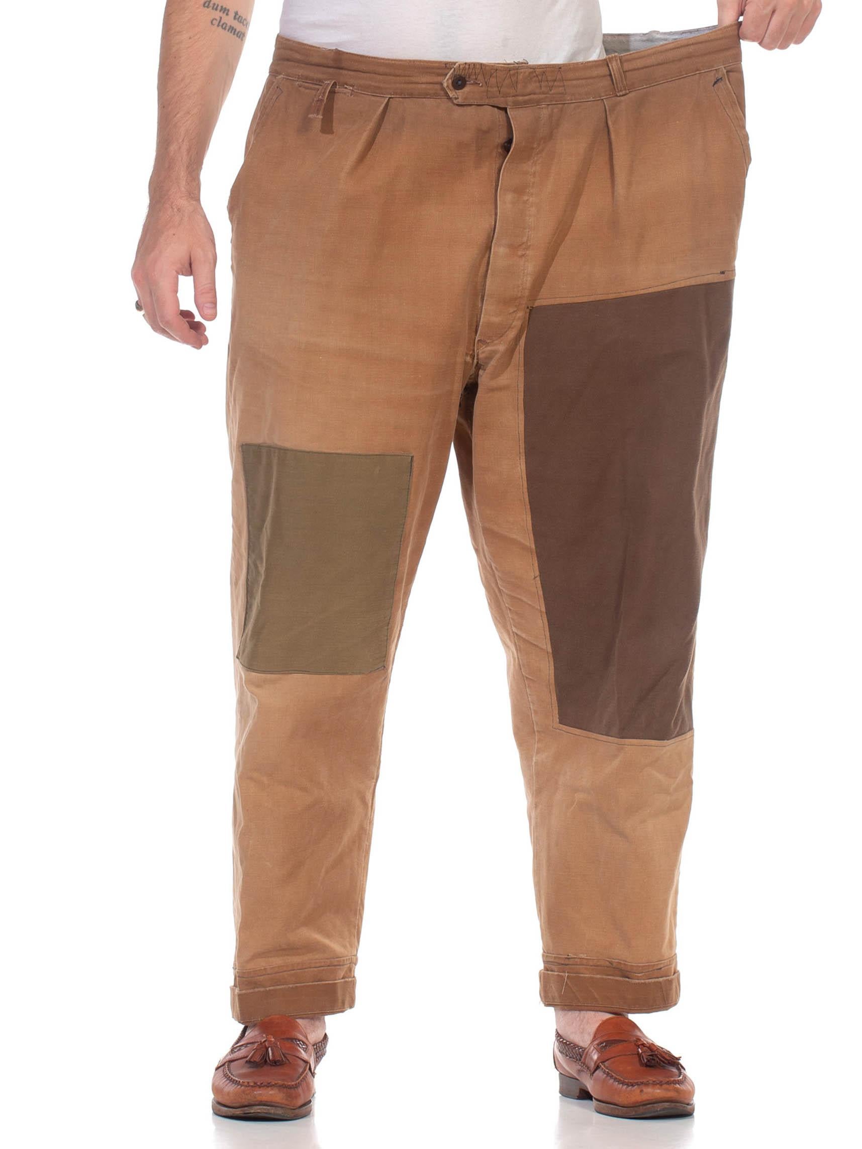 1940S LE PIGEON VOYAGEUR Brown Cotton Men's French Workwear Patched Up Pants For Sale 4