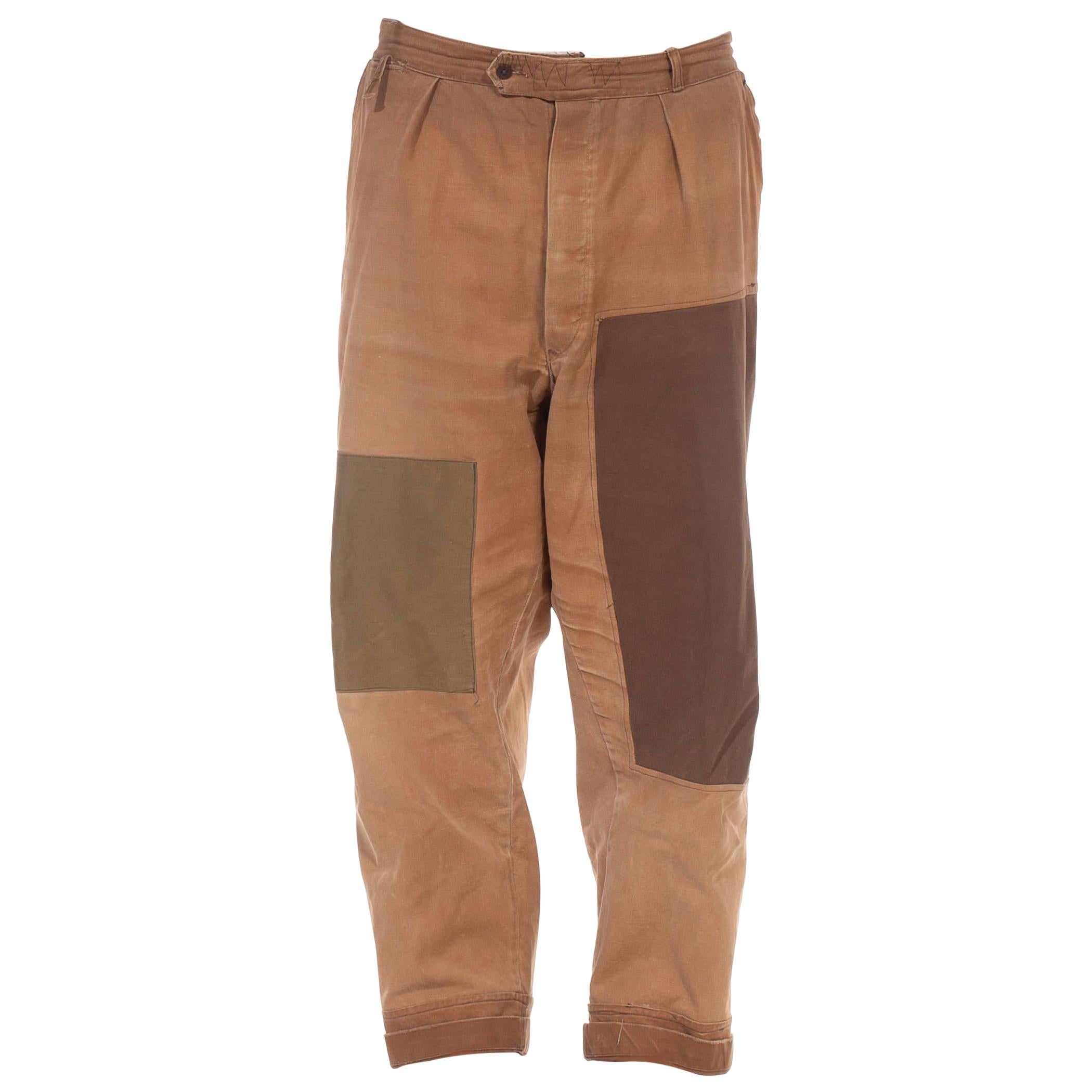 1940S LE PIGEON VOYAGEUR Brown Cotton Men's French Workwear Patched Up Pants