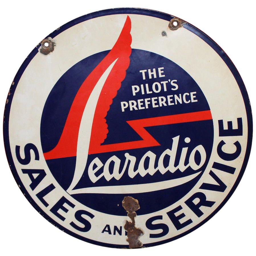 1940s Lear Jet Learadio Porcelain Double Sided Sign For Sale
