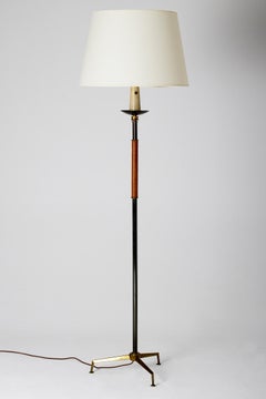 1940s Leather and Brass Floor Lamp