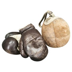 1940s Leather Boxing Gloves and Punching Ball, Czechoslovakia