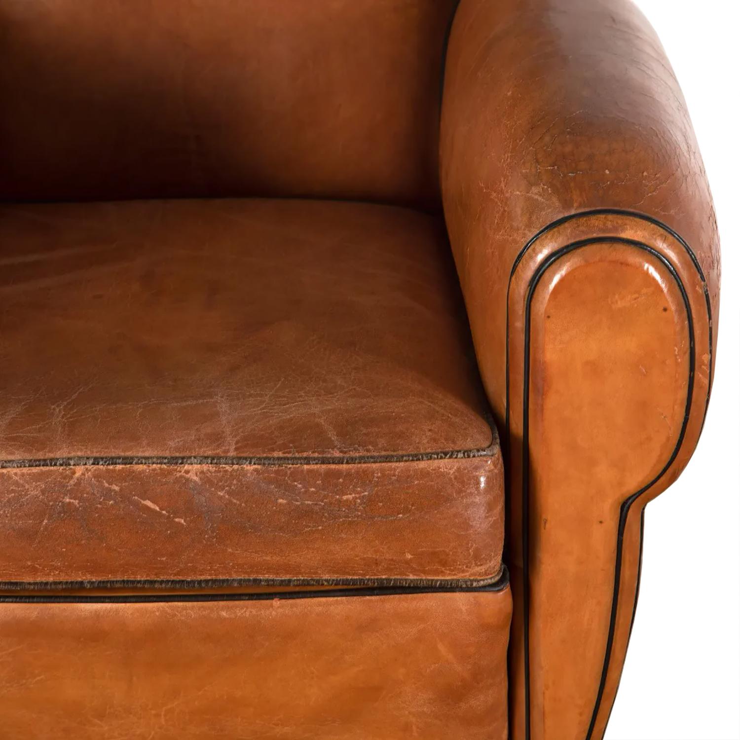 French 1940s Leather Club Chair