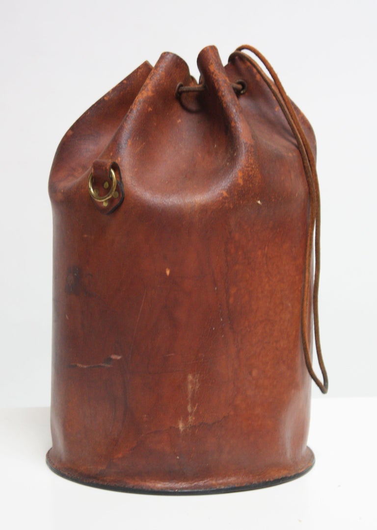 Rustic 1940s Leather Equestrian 'Feed Bag' by Enid Collins For Sale