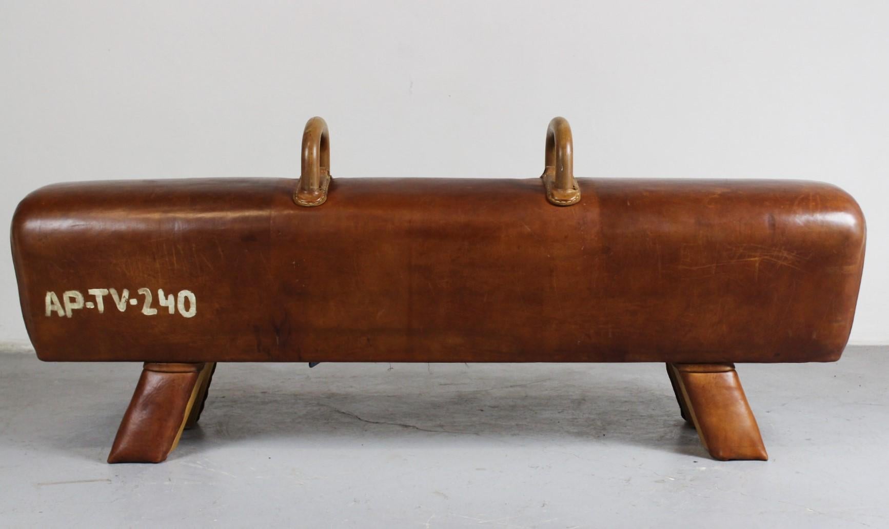 Industrial 1940s Leather Gym Pommel Horse Bench