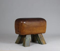 1940s Leather Gym Stool / Bench