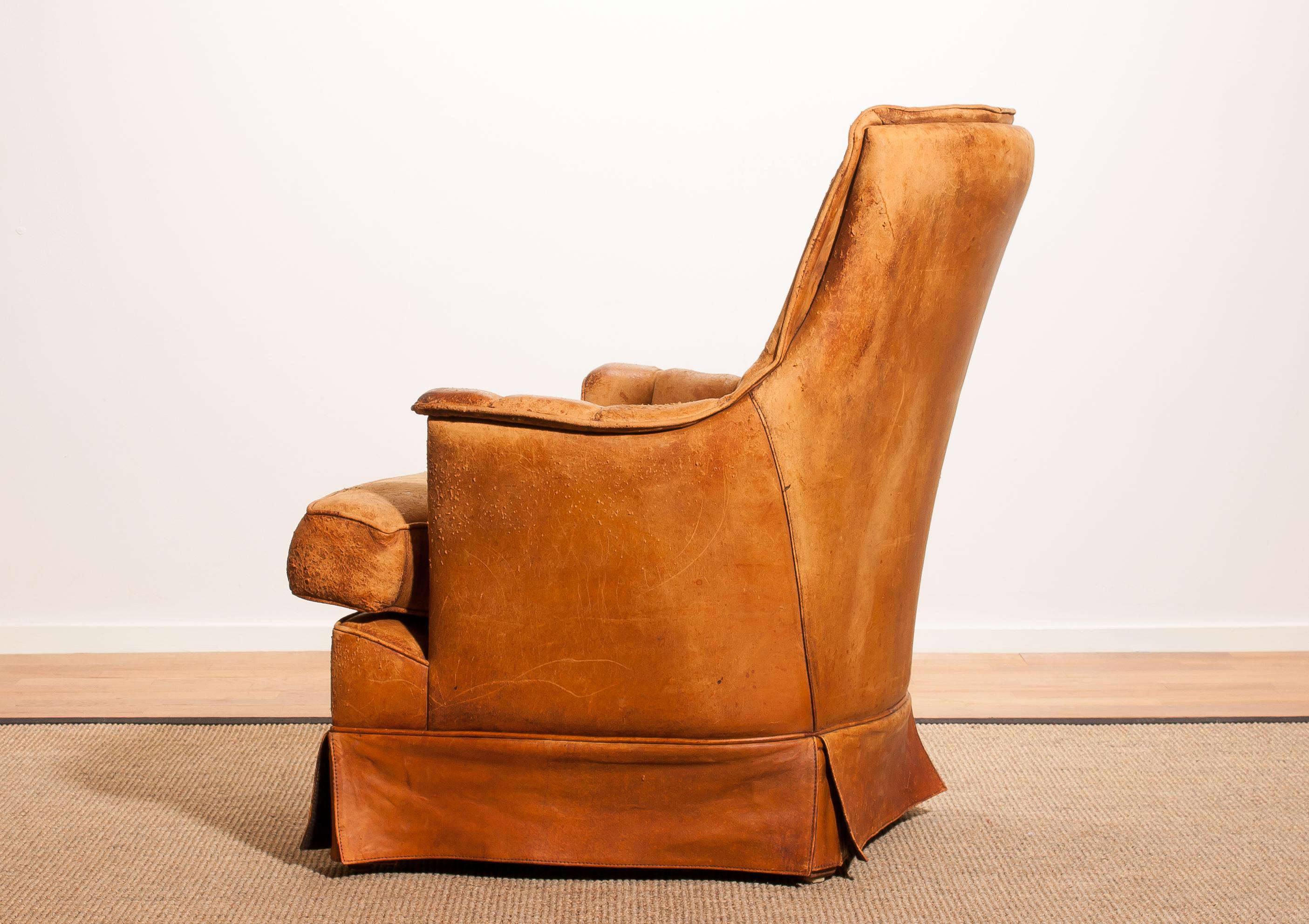 Mid-20th Century 1940s, Leather Skirt Club / Lounge Chair, France