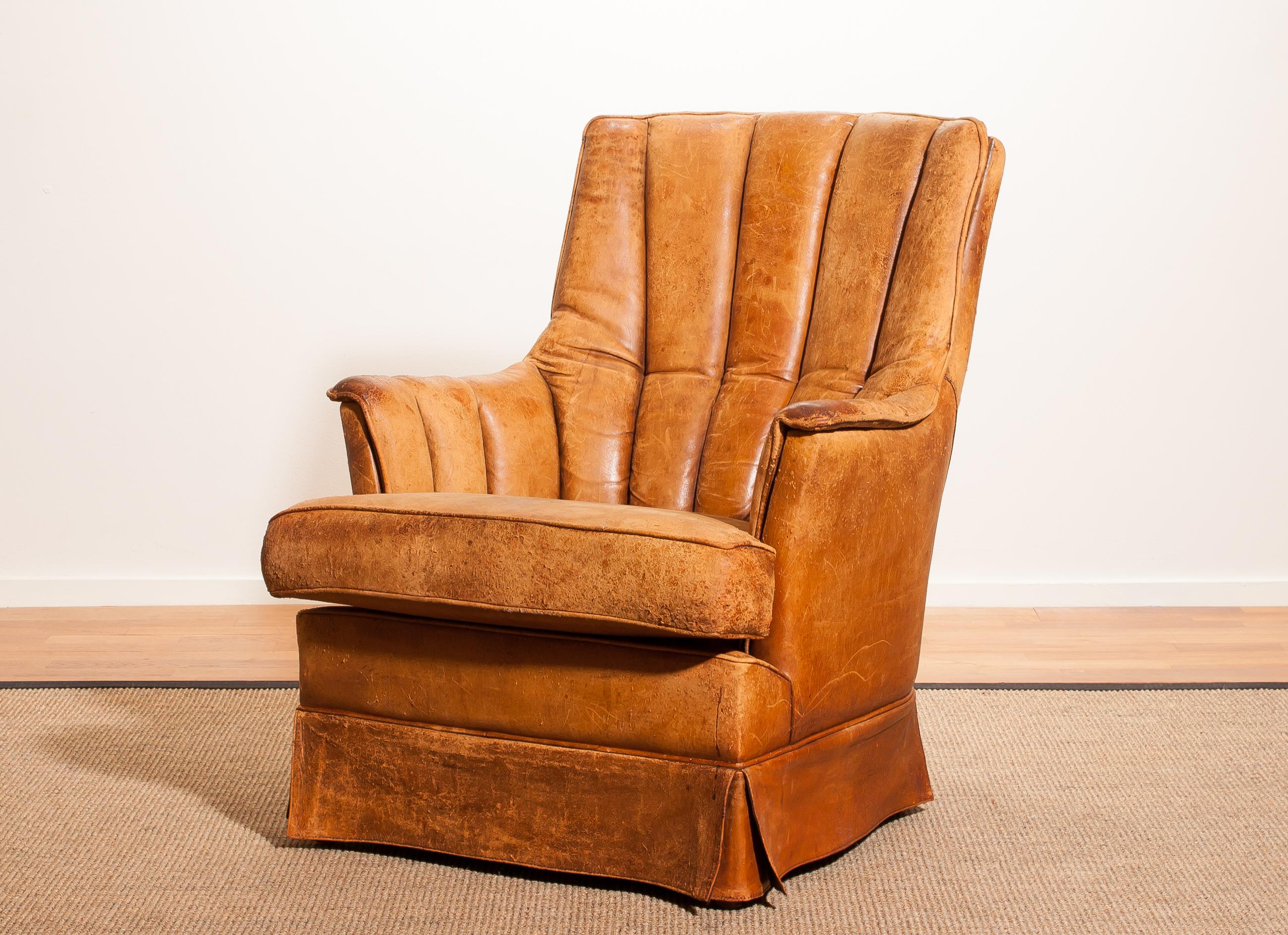 1940s, Leather Skirt Club / Lounge Chair, France 1