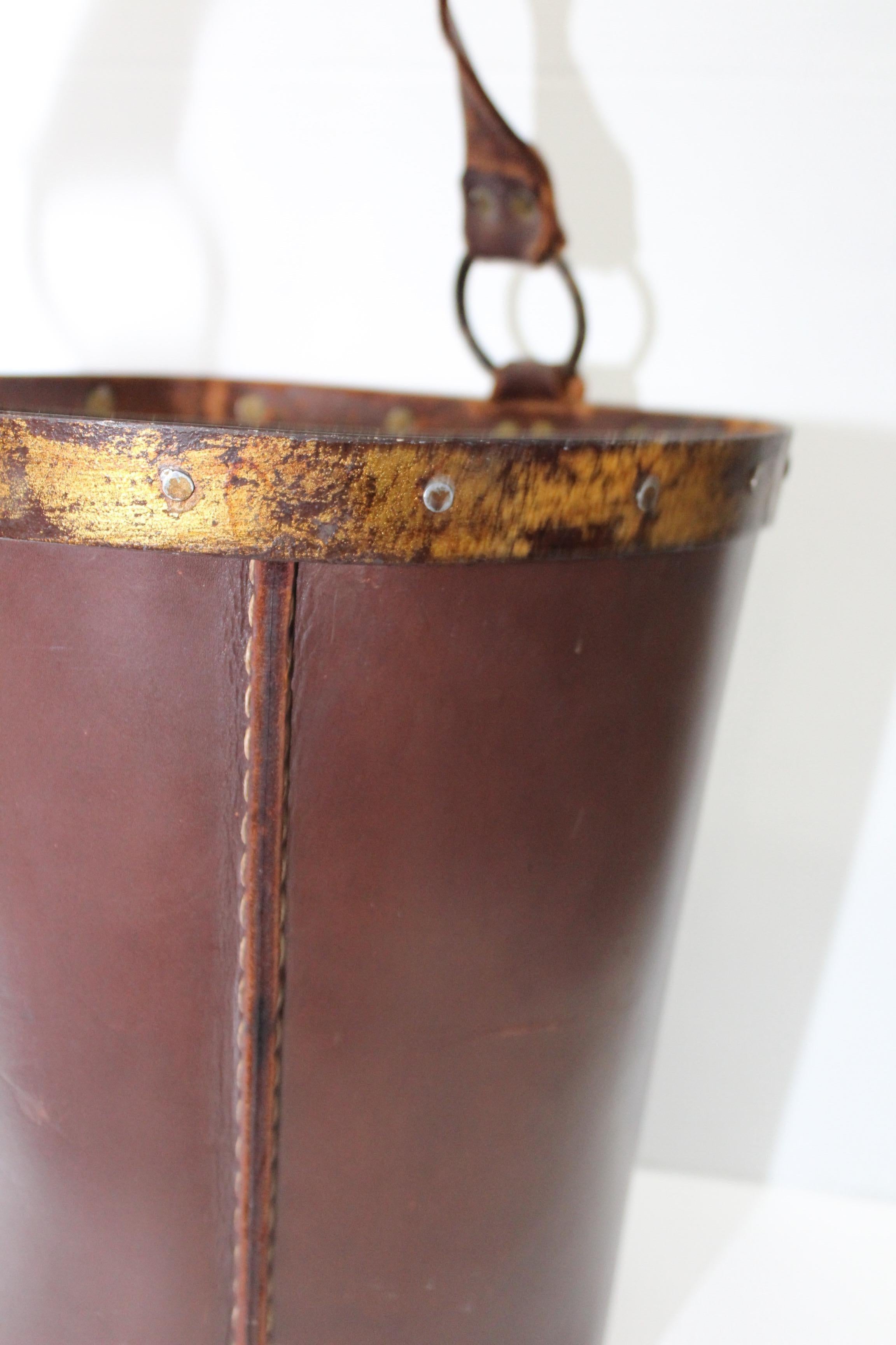 1940s Leather Waste Basket from Spain 2