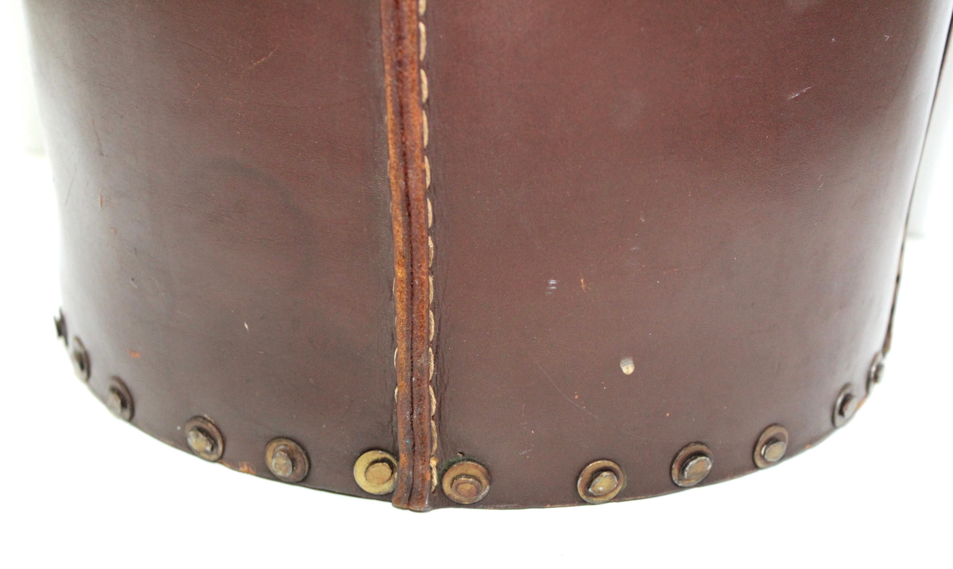 1940s Leather Waste Basket from Spain 3