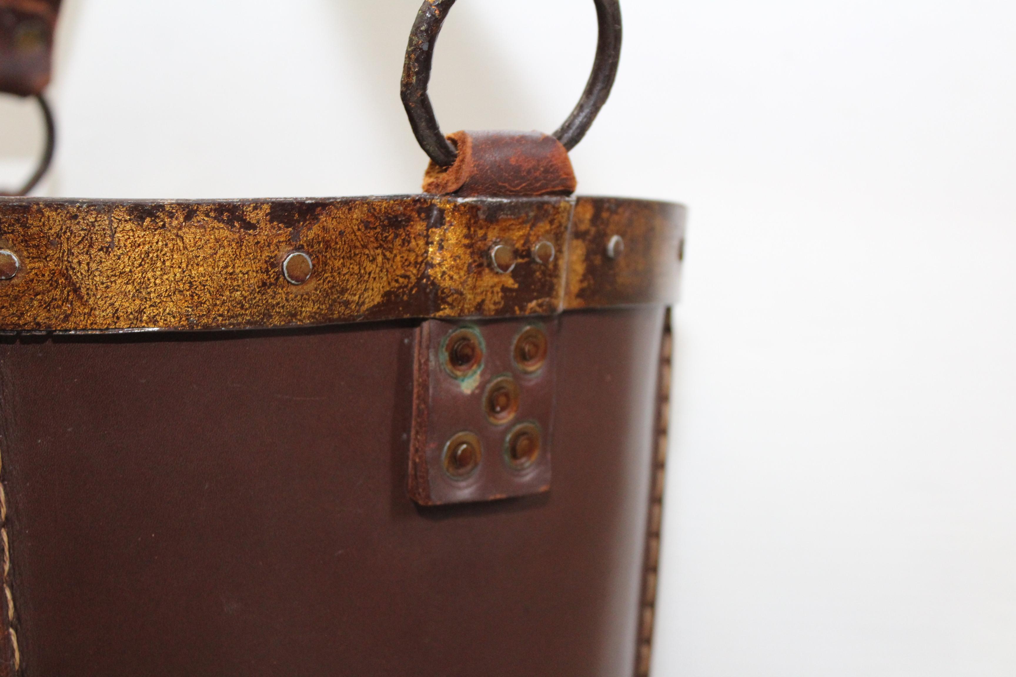 1940s Leather Waste Basket from Spain 4