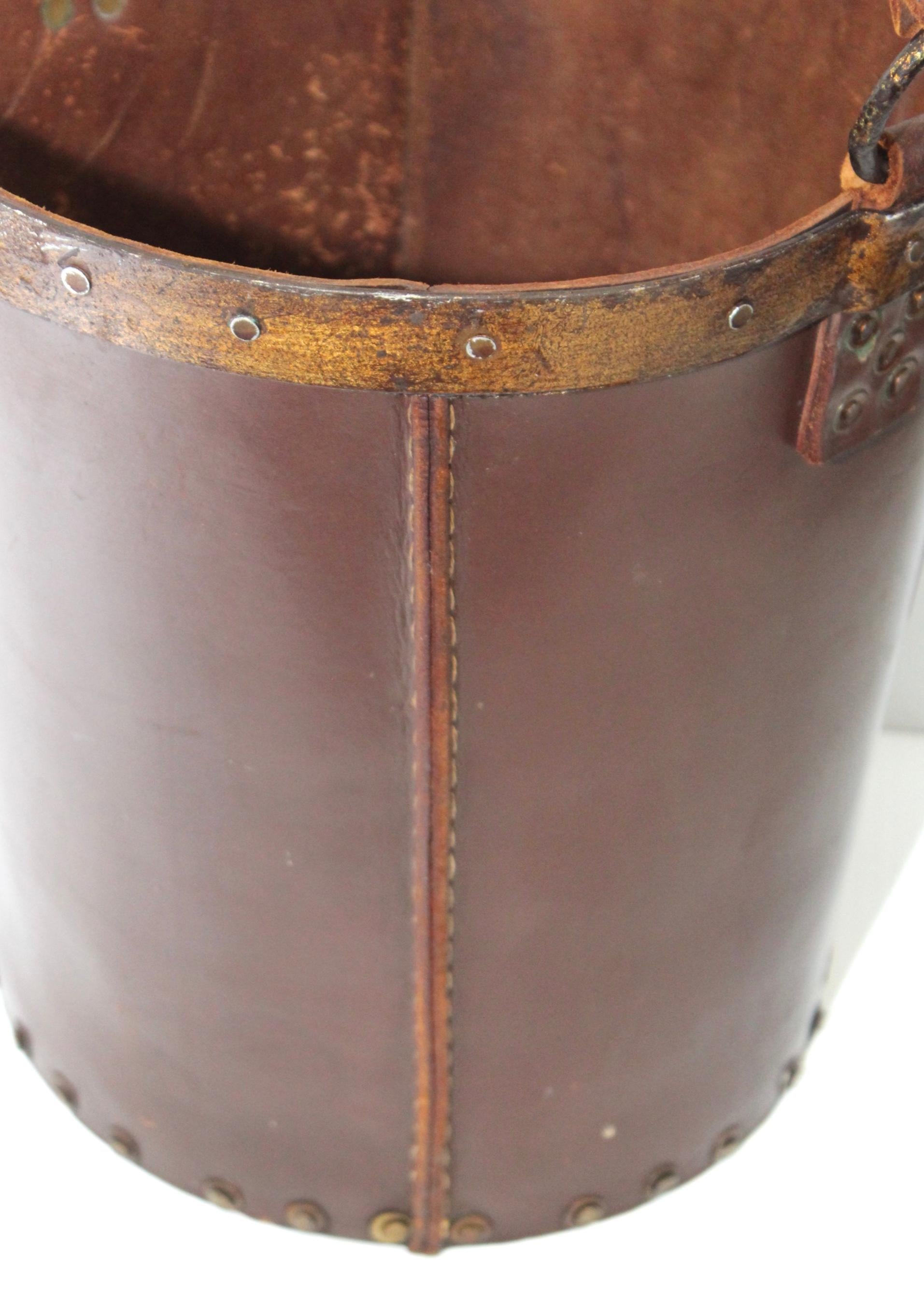 1940s Leather Waste Basket from Spain 5