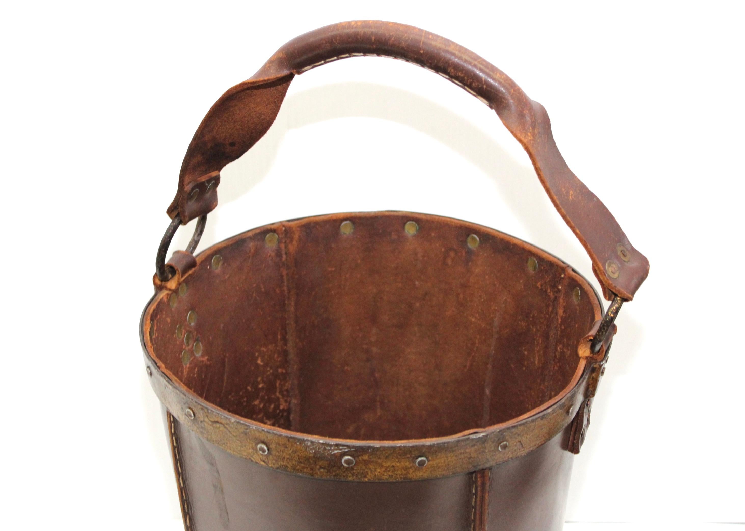 Mid-Century Modern 1940s Leather Waste Basket from Spain