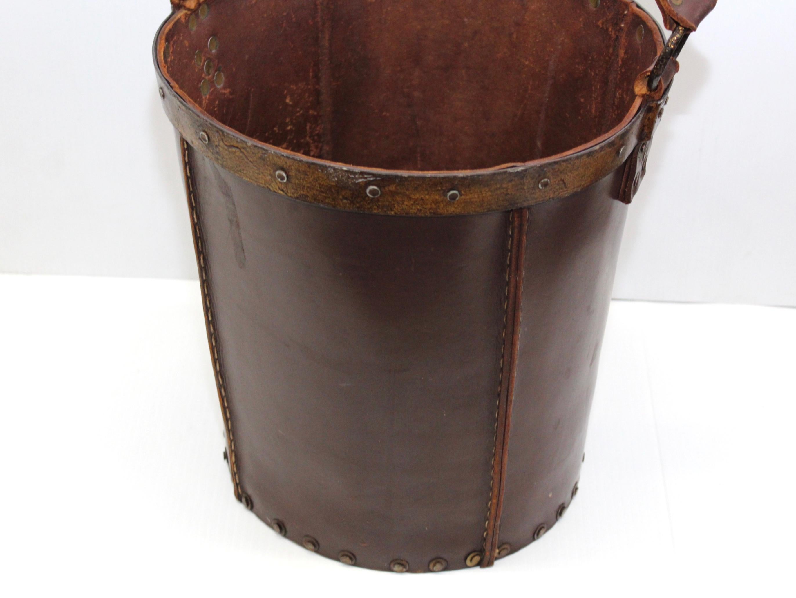 Mid-20th Century 1940s Leather Waste Basket from Spain