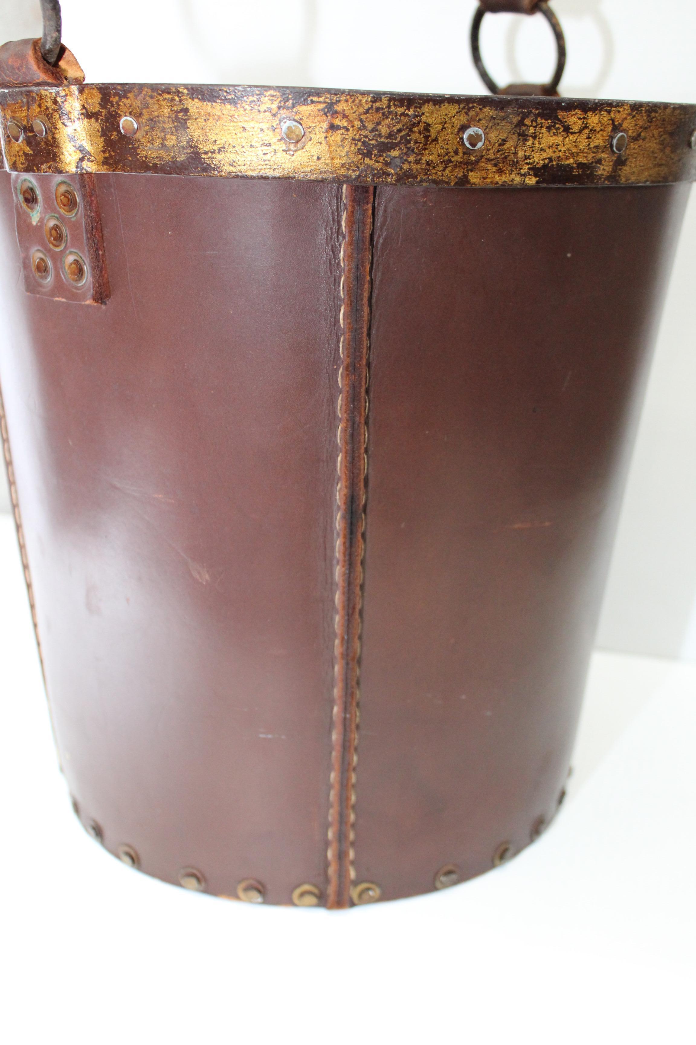 Metal 1940s Leather Waste Basket from Spain
