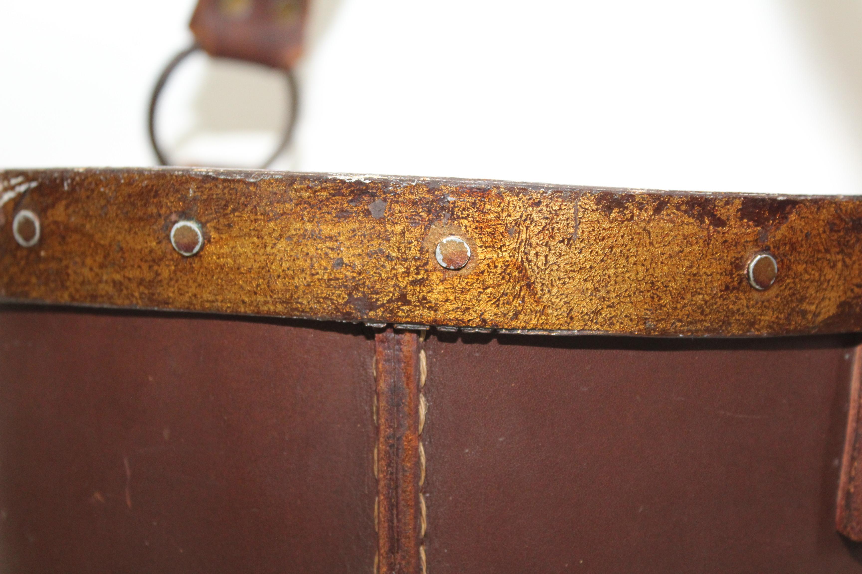 1940s Leather Waste Basket from Spain 1