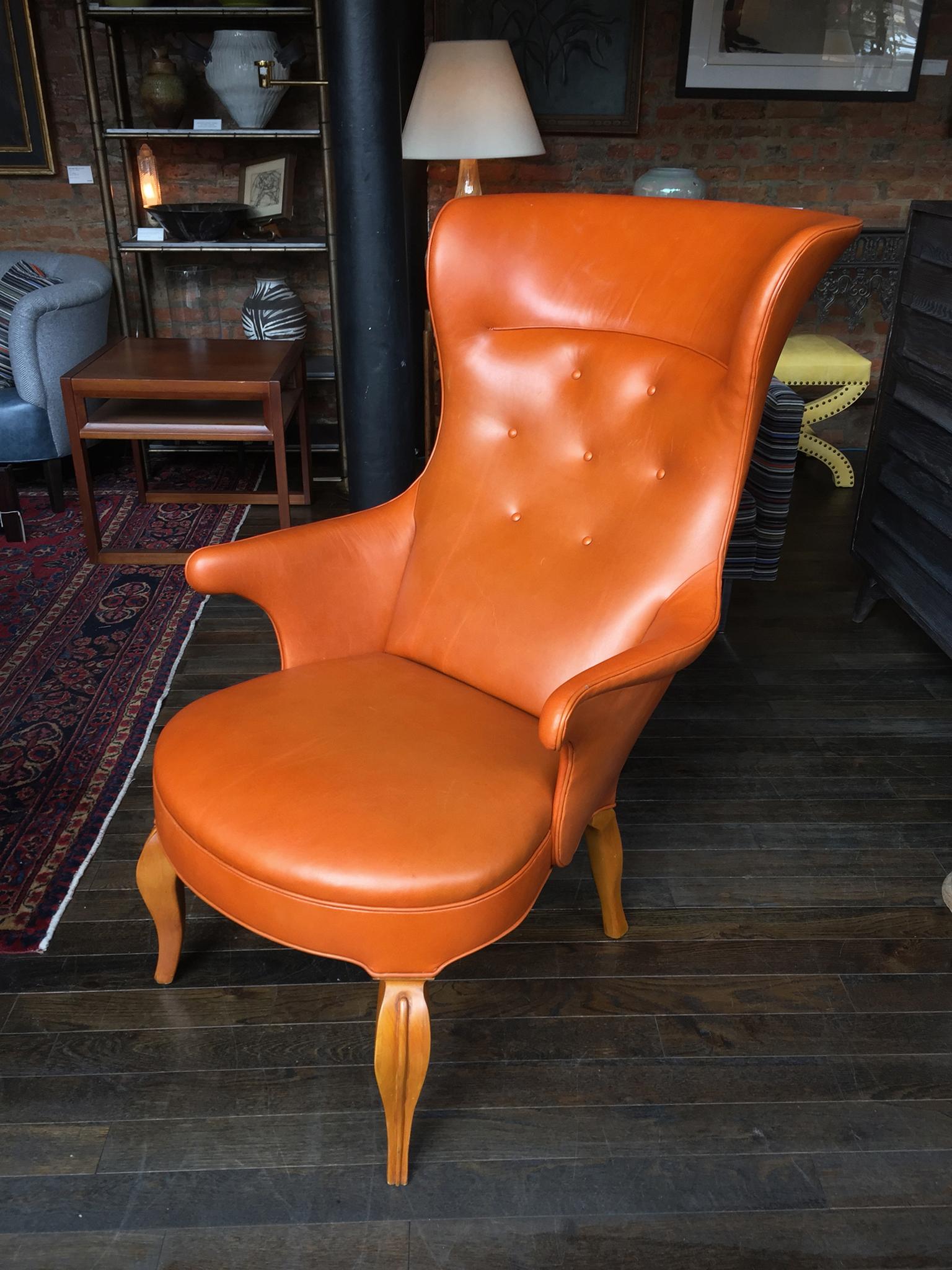 Scandinavian Modern 1940s Leather Wingback Armchair Attributed to Frits Henningsen