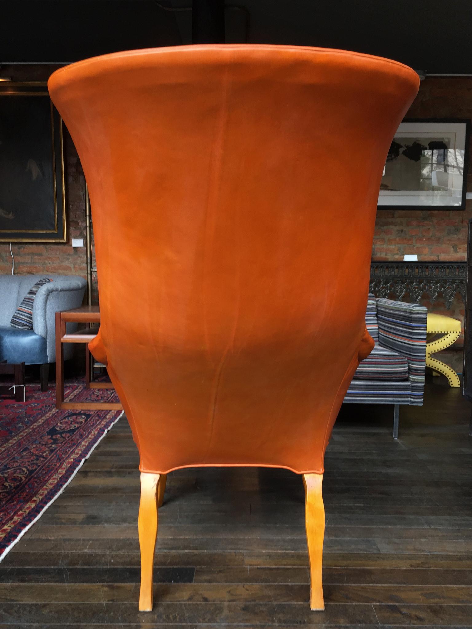 20th Century 1940s Leather Wingback Armchair Attributed to Frits Henningsen
