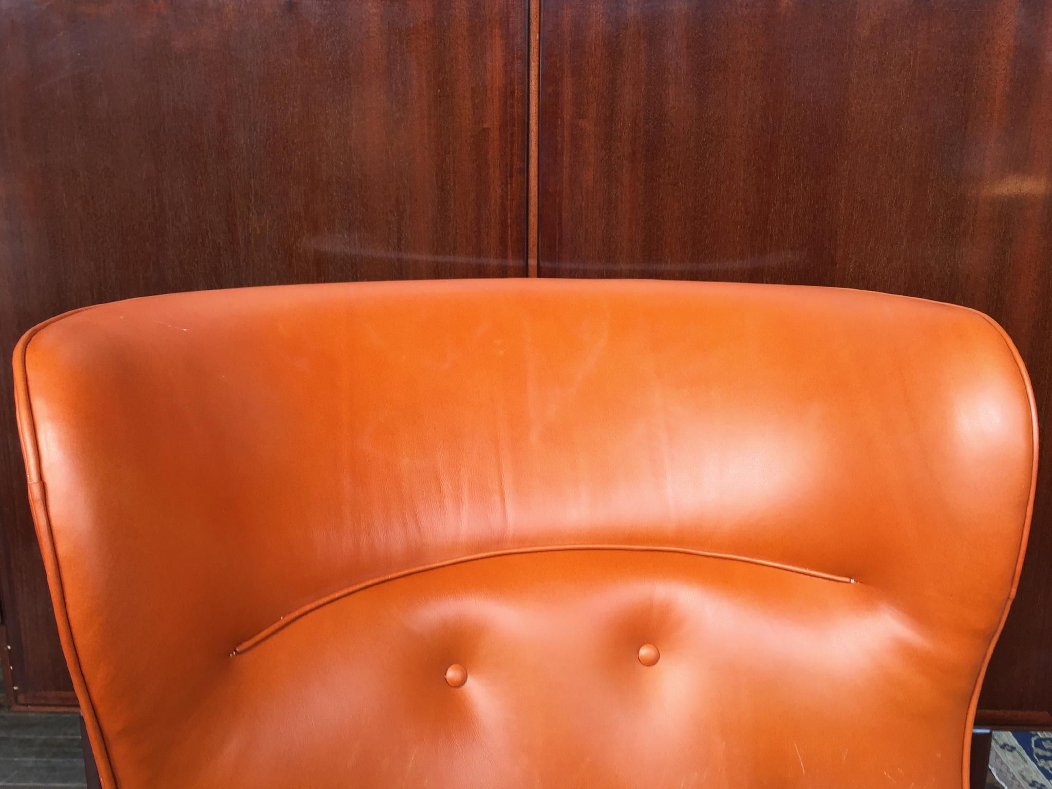 Beech 1940s Leather Wingback Armchair Attributed to Frits Henningsen
