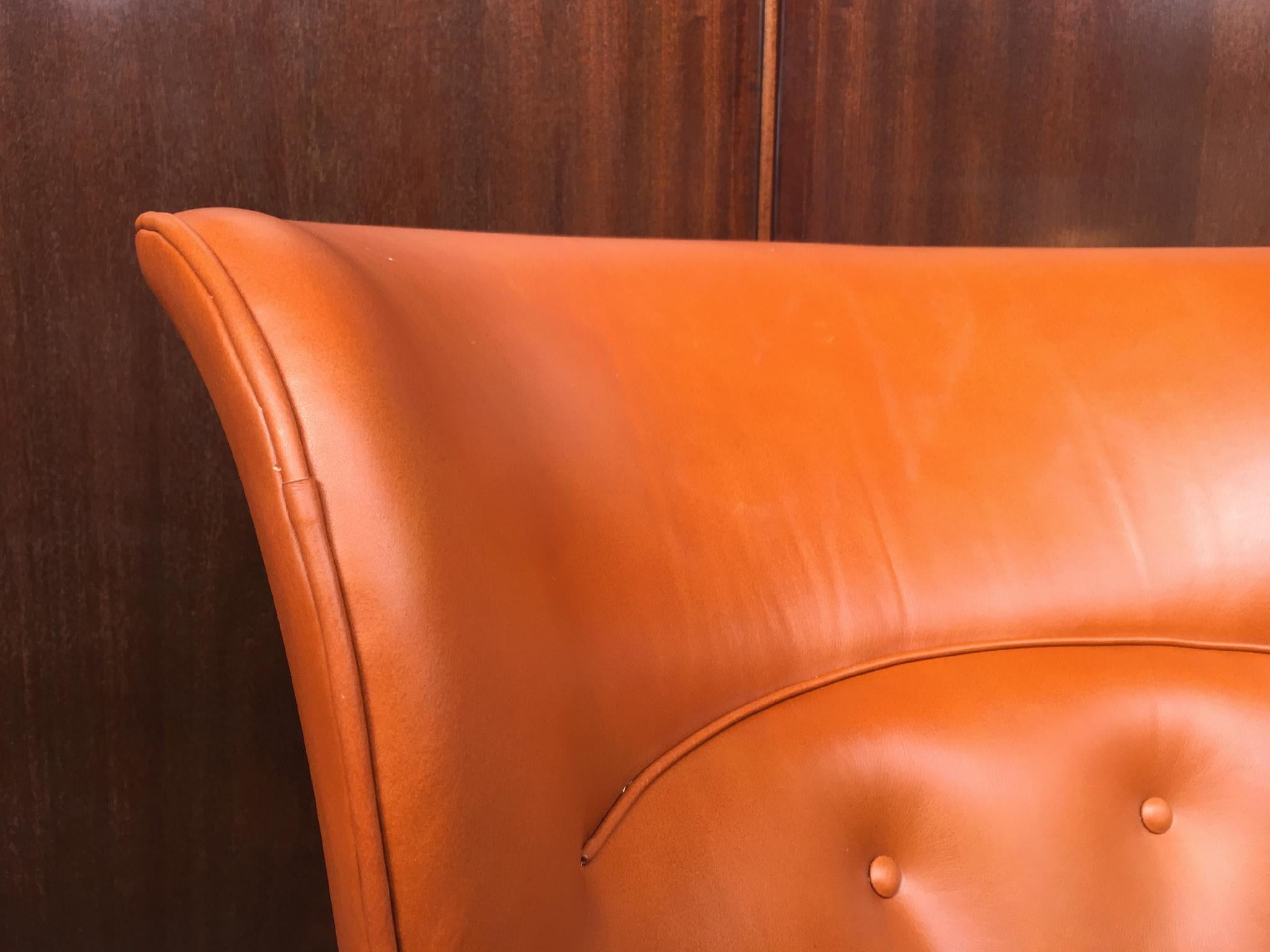 1940s Leather Wingback Armchair Attributed to Frits Henningsen 1