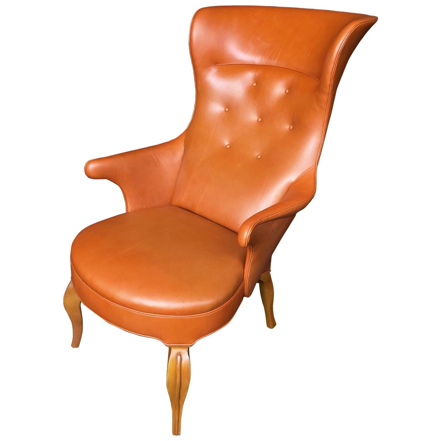1940s Leather Wingback Armchair Attributed to Frits Henningsen