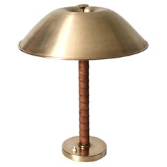1940’s Leather Wound Brass Table Lamp by Harald Notini for Nordiska Kompaniet