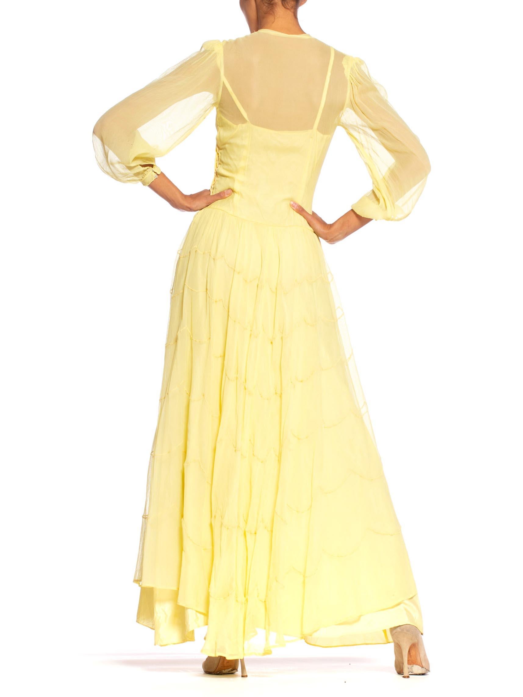 1940's Lemon Yellow Sheer Net Gown 7