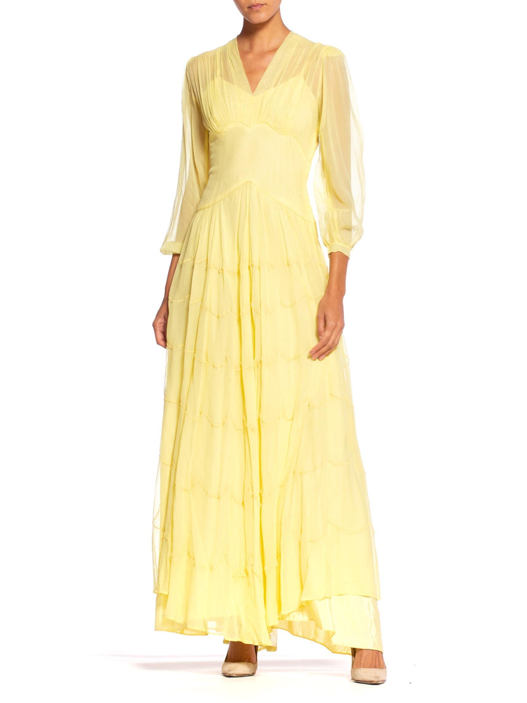 1940's Lemon Yellow Sheer Net Gown In Excellent Condition In New York, NY