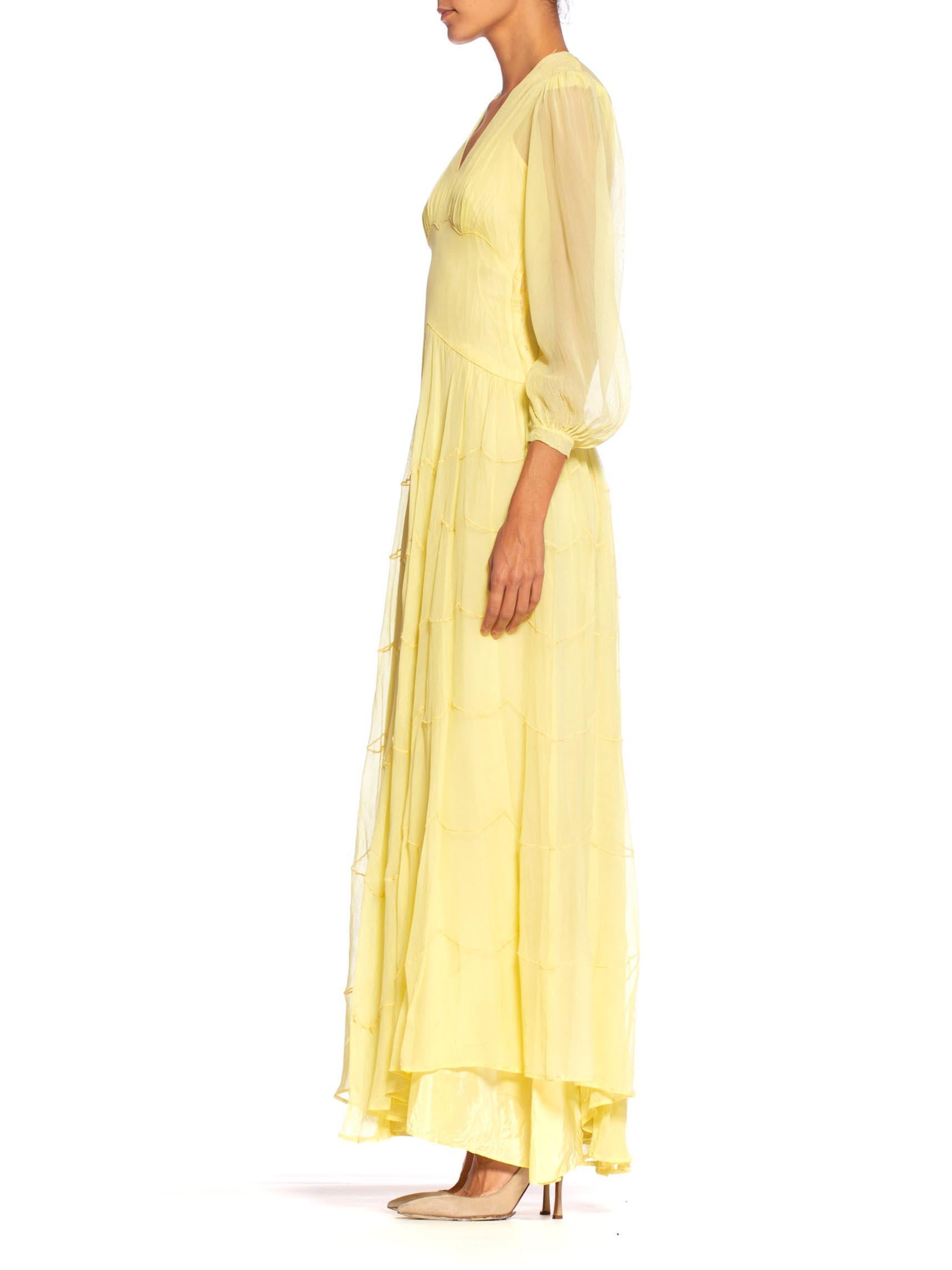Women's 1940's Lemon Yellow Sheer Net Gown