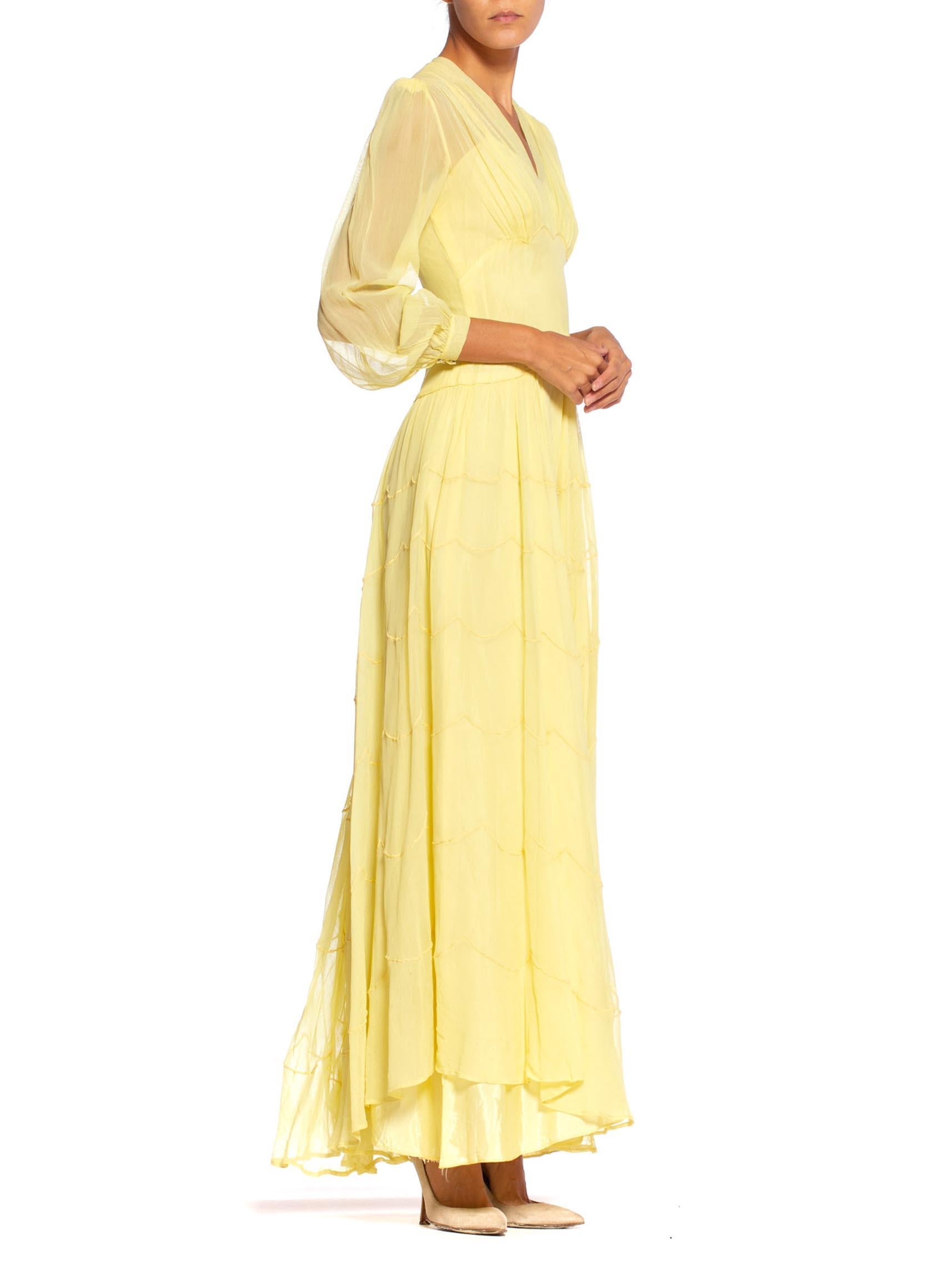 1940's Lemon Yellow Sheer Net Gown 1