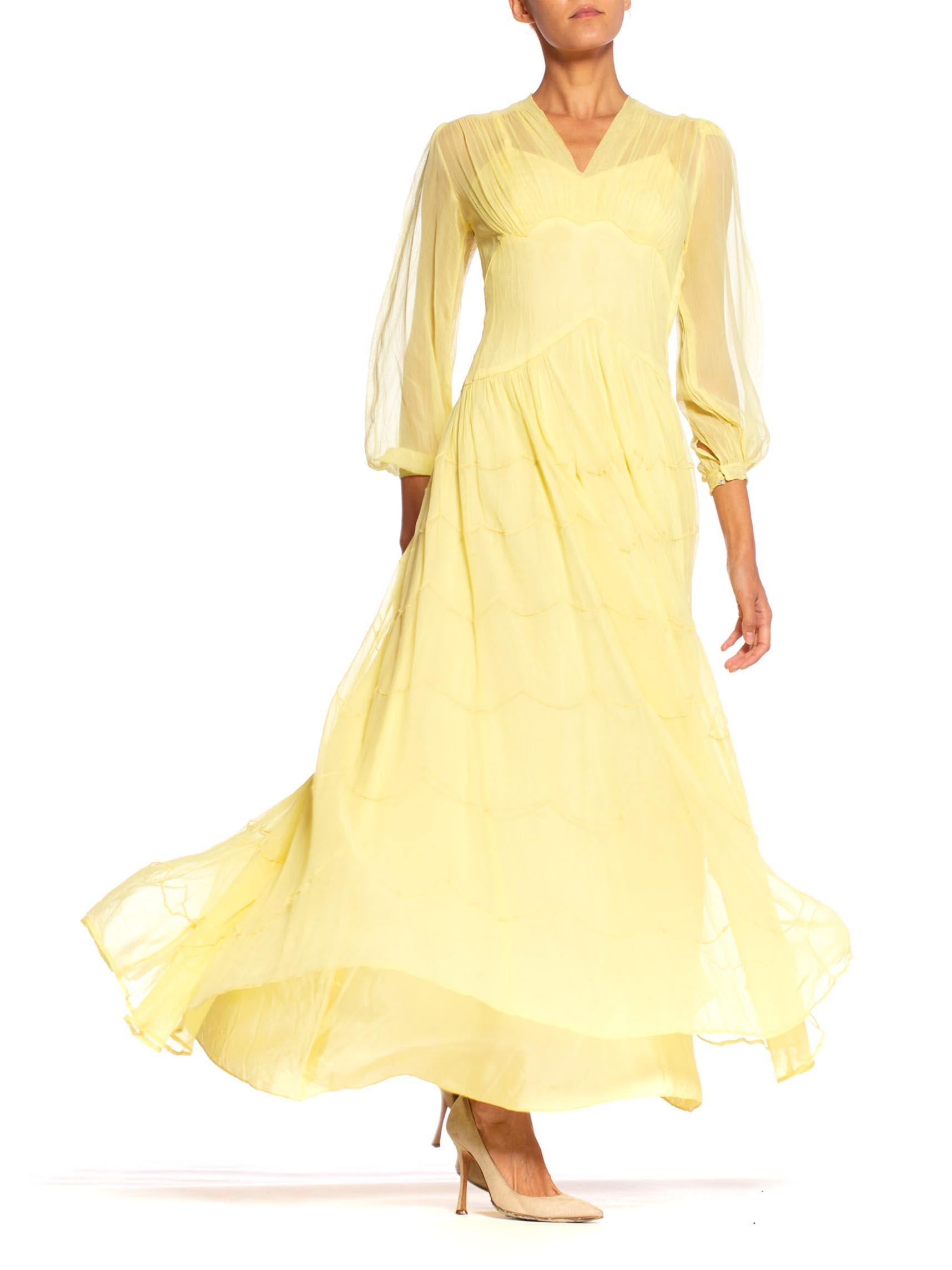 1940's Lemon Yellow Sheer Net Gown 2