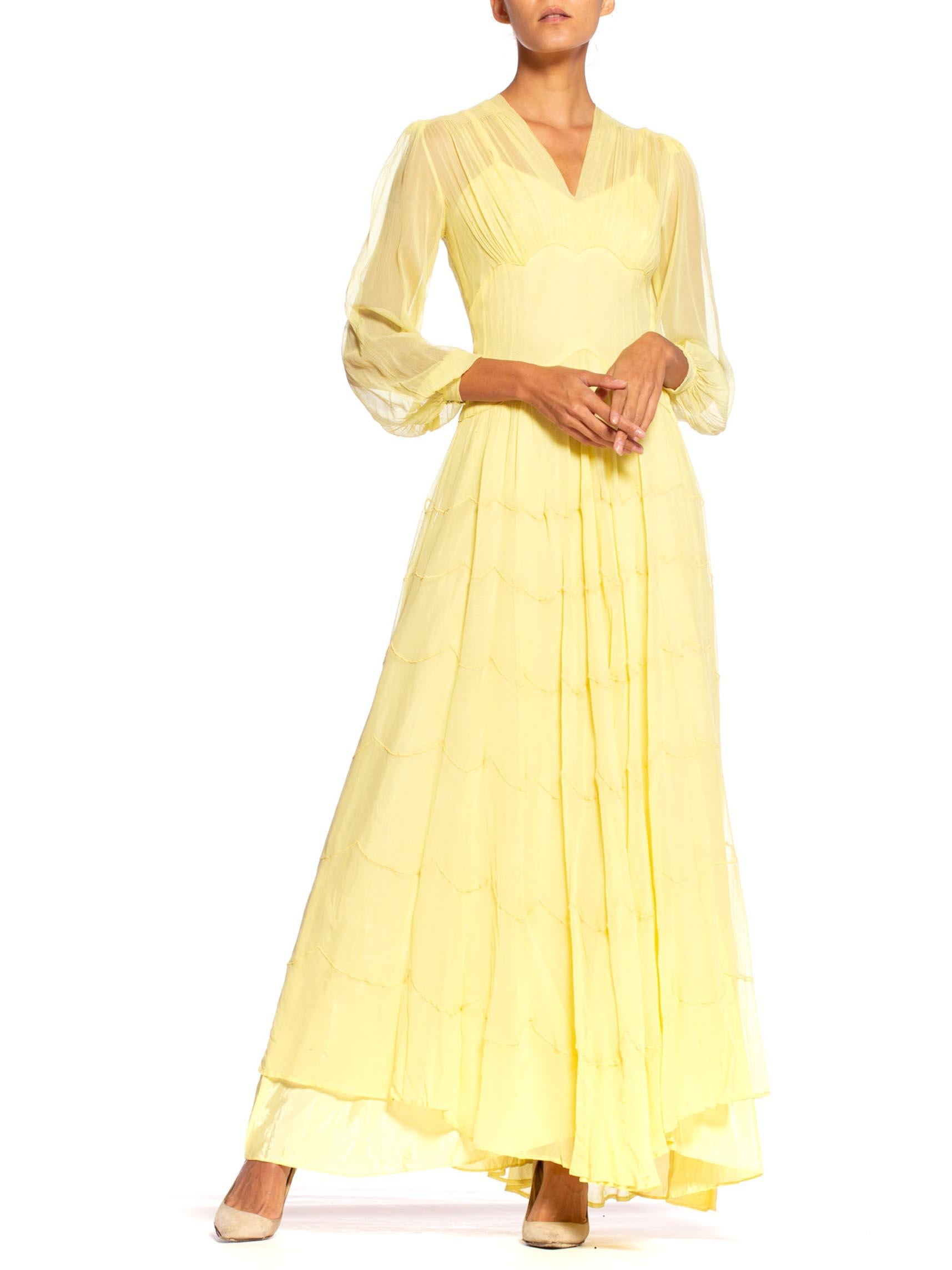 1940's Lemon Yellow Sheer Net Gown 3