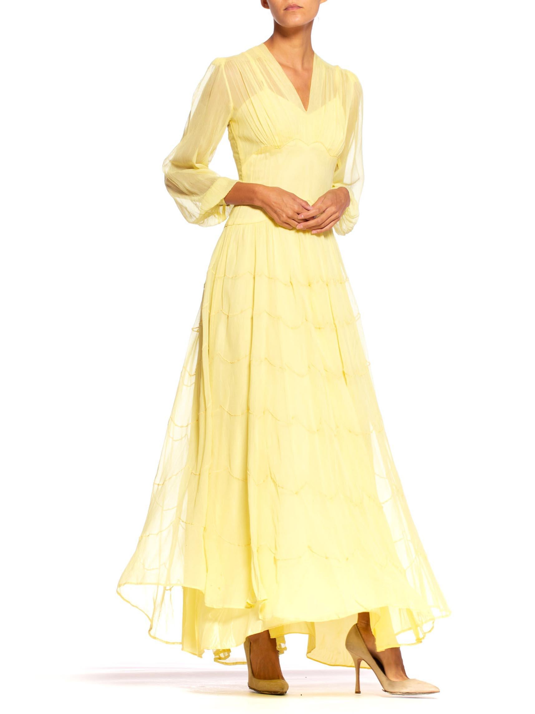 1940's Lemon Yellow Sheer Net Gown 4