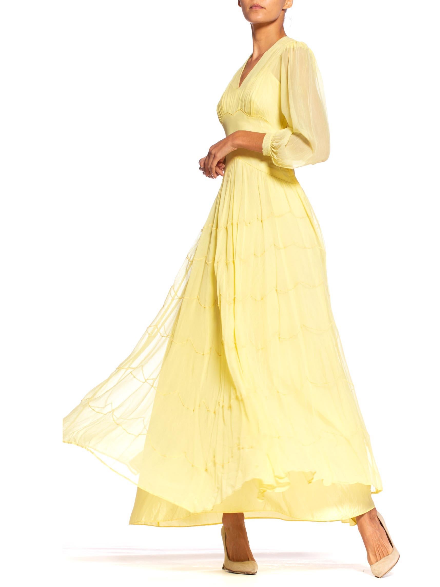 1940's Lemon Yellow Sheer Net Gown 5