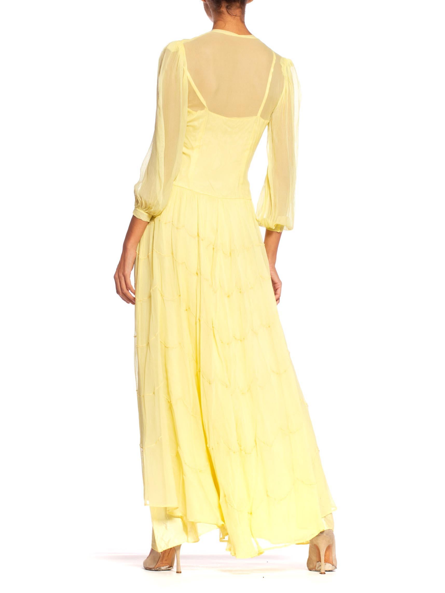 1940's Lemon Yellow Sheer Net Gown 6