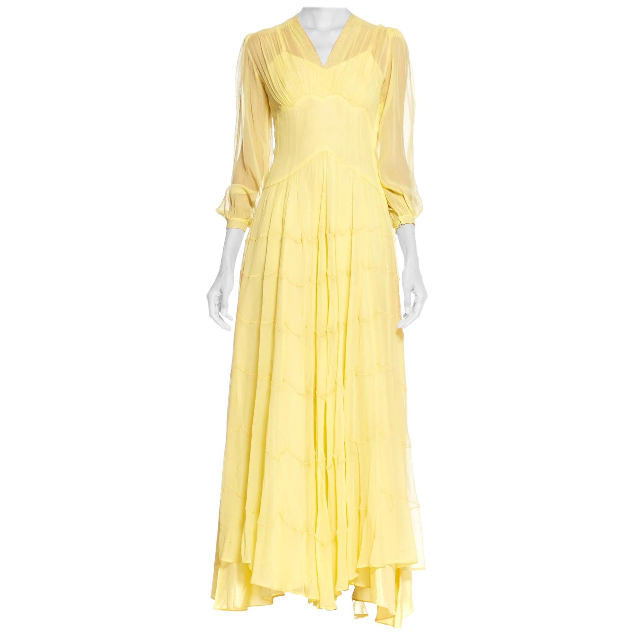 1940's Lemon Yellow Sheer Net Gown