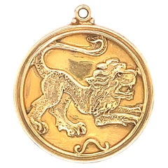 1940s Leo Zodiac Sign Charm in 14 Karat Gold