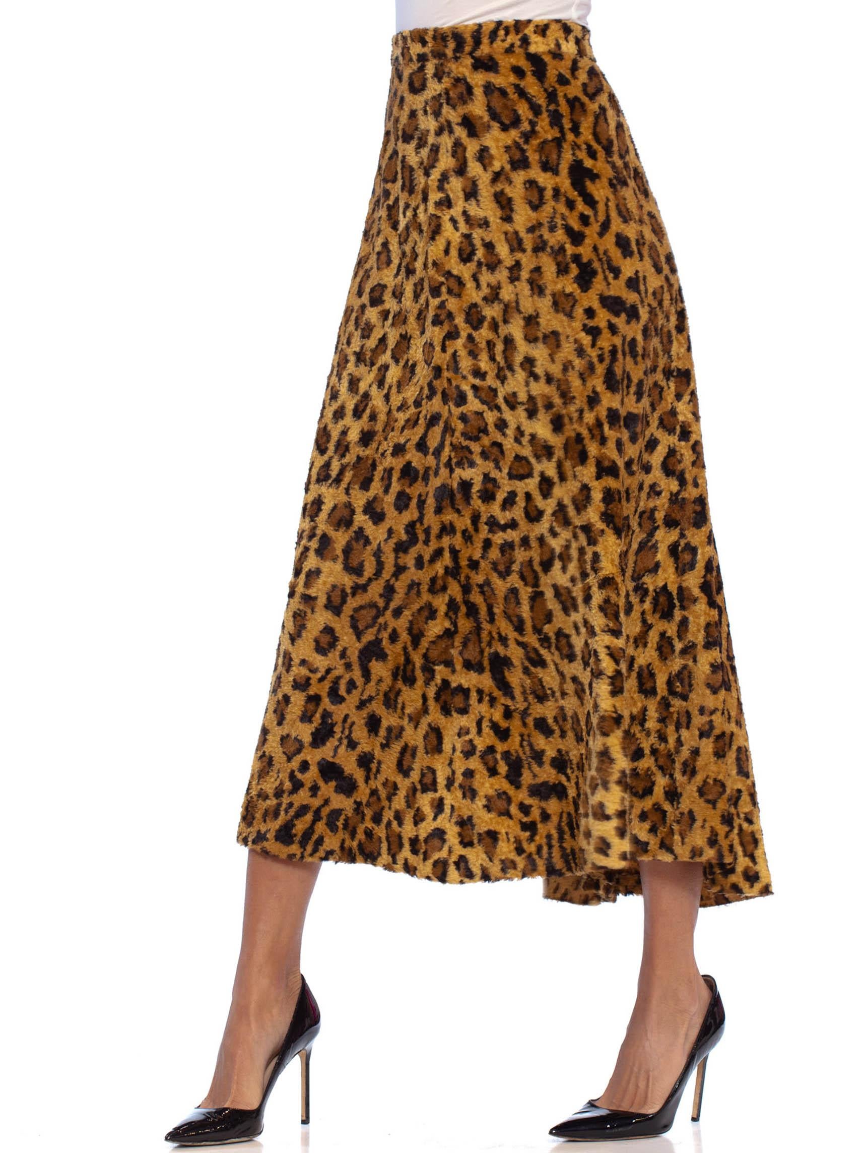 Brown 1940S Leopard Print Cotton & Rayon Faux Fur Early Rockabilly Skirt