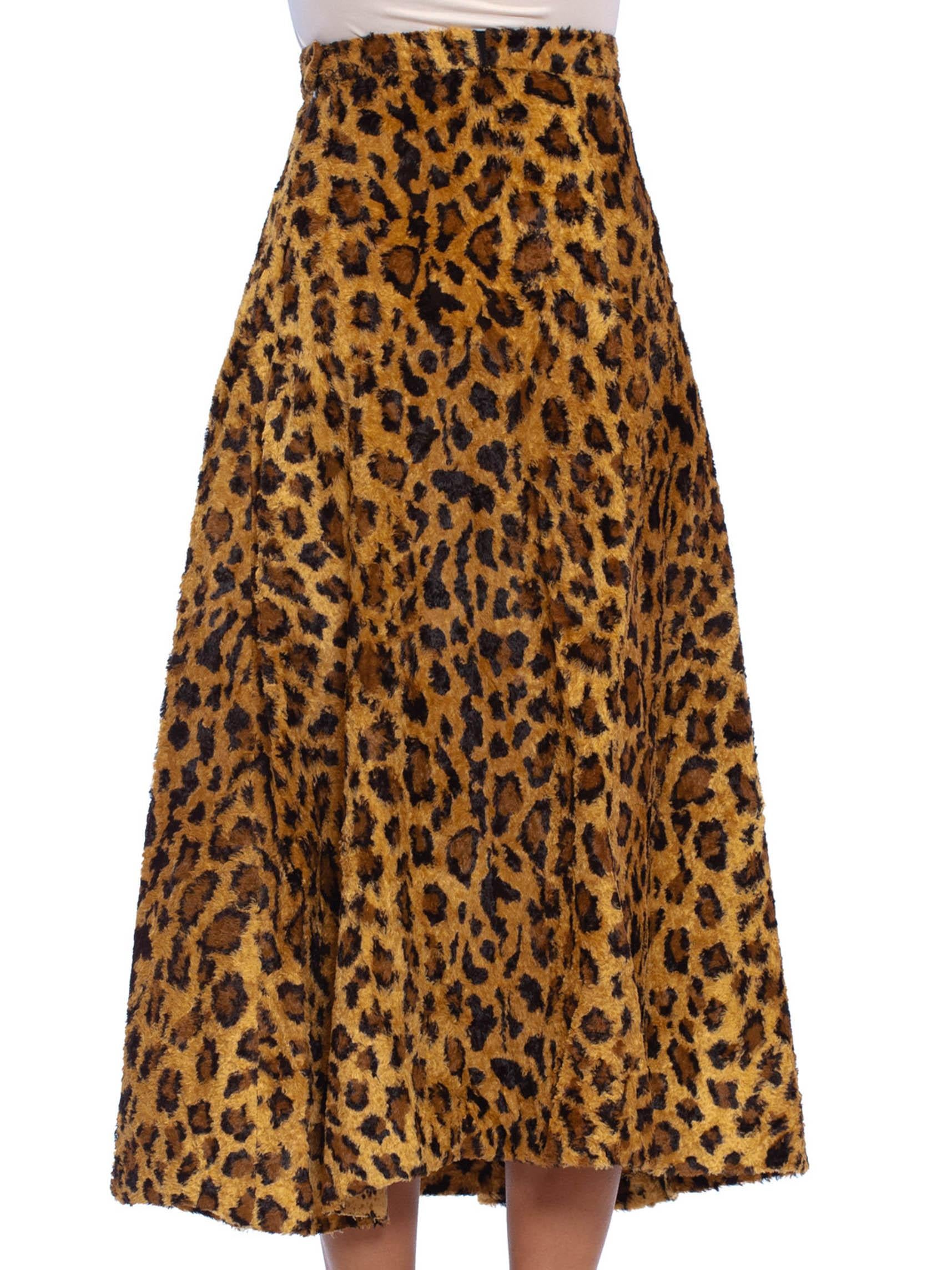 1940S Leopard Print Cotton & Rayon Faux Fur Early Rockabilly Skirt In Excellent Condition In New York, NY