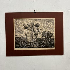 1940s Leopoldo Méndez Farm Workers Woodcut Print Mexican Revolution Art
