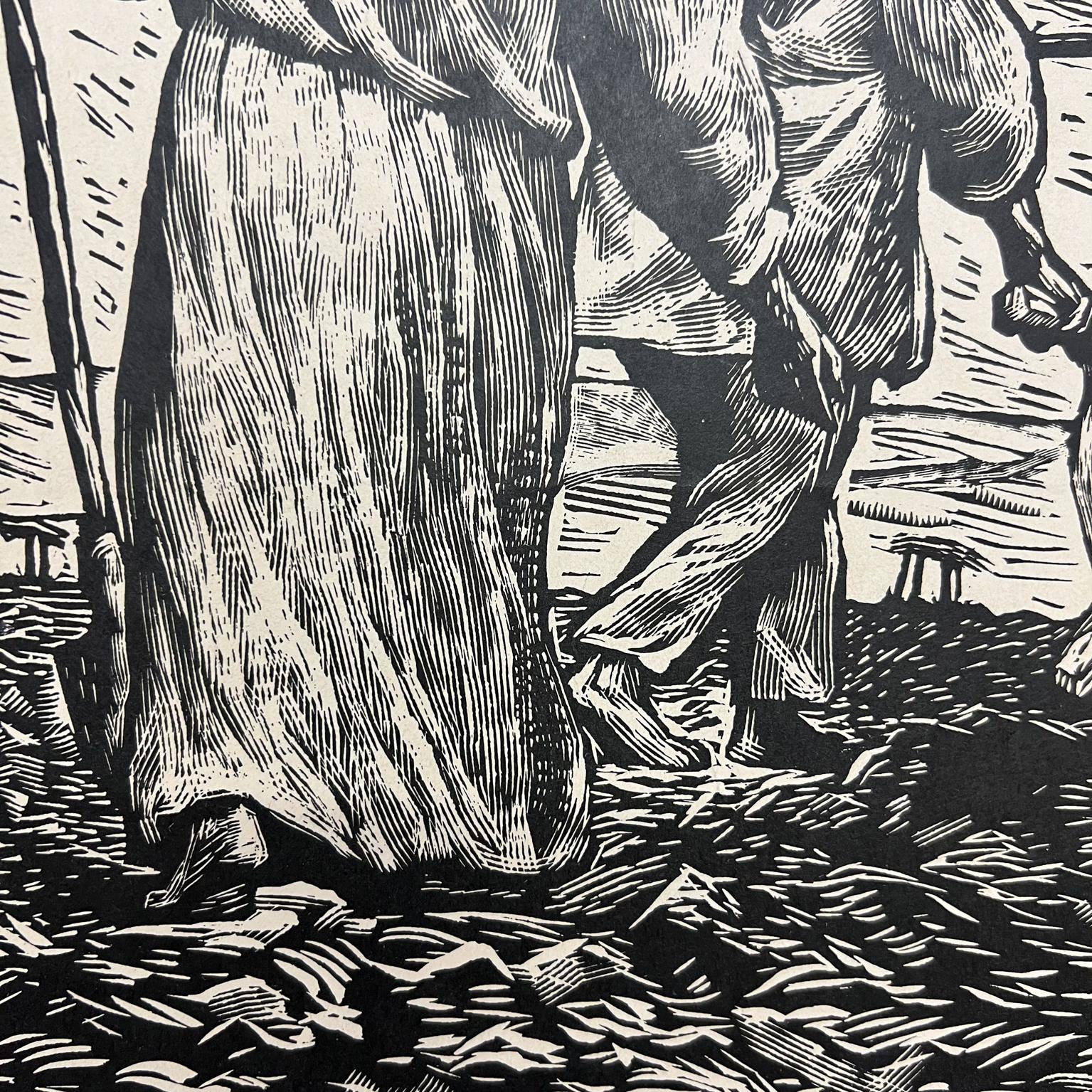 1940s Leopoldo Méndez Farm Workers Woodcut Print Mexican Revolution Art In Good Condition In Chula Vista, CA