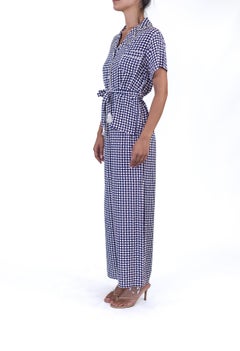 1940S Lewis Frimel Co Blue & White Cold Rayon Polka Dot Print Pajamas